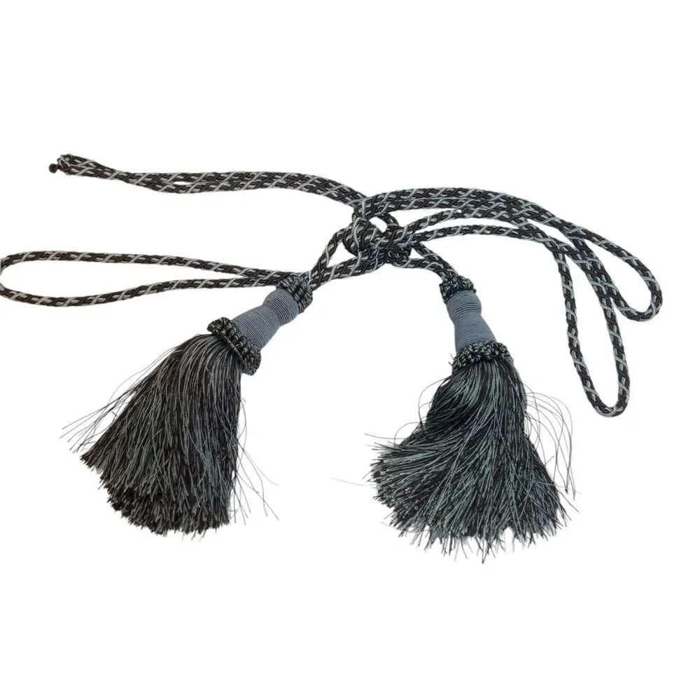 Elegant Braided Gray-Blue and Brown Tassel Drapery Curtain Tiebacks
